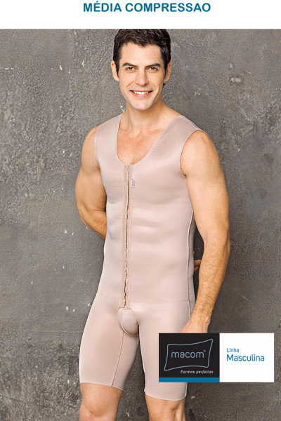 CINTA MASCULINA COM COLCHETES, COM PERNAS, MÉDIA COMPRESSÃO, 2069B BEGE