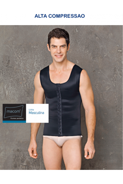 COLETE MASCULINO PARA GINECOMASTIA LONGO, MÉDIA COMPRESSÃO 2070L PRETO