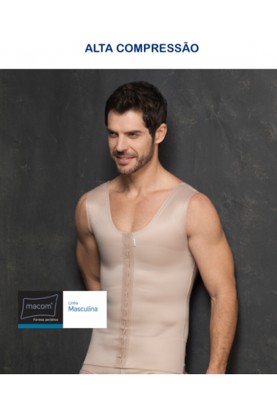 COLETE MASCULINO PARA GINECOMASTIA LONGO, MÉDIA COMPRESSÃO, 2070L BEGE