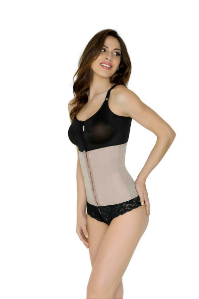 CINTA ABDOMINAL COM FECHAMENTO FRONTAL E 4 BARBATANAS, MÉDIA COMPRESSÃO, 4012 BEGE